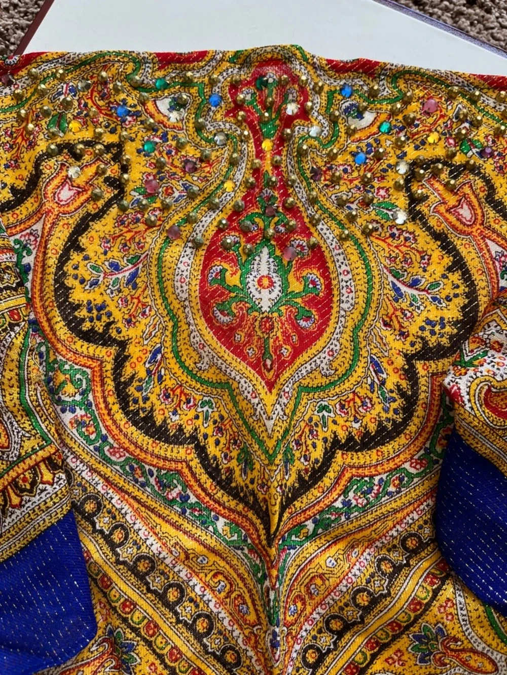 Vibrant Paisley Silk-Feel Scarf - Blue & Yellow - Picture 2 of 5